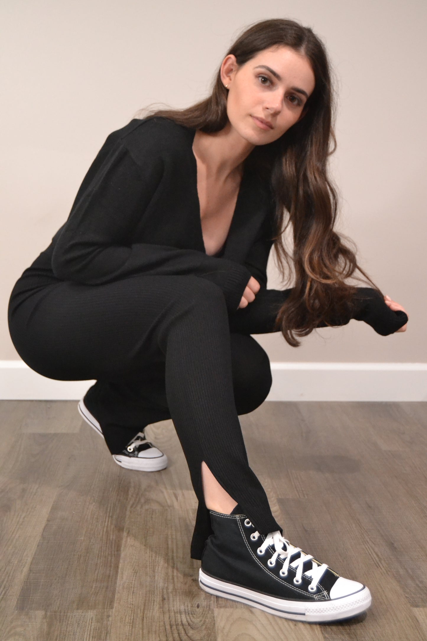 Ribbed Slit Leggings