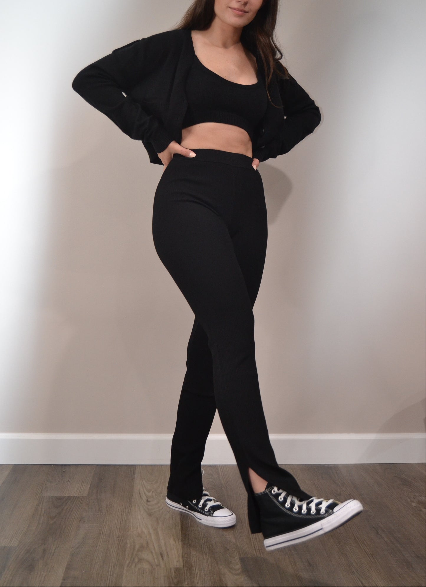 Ribbed Slit Leggings